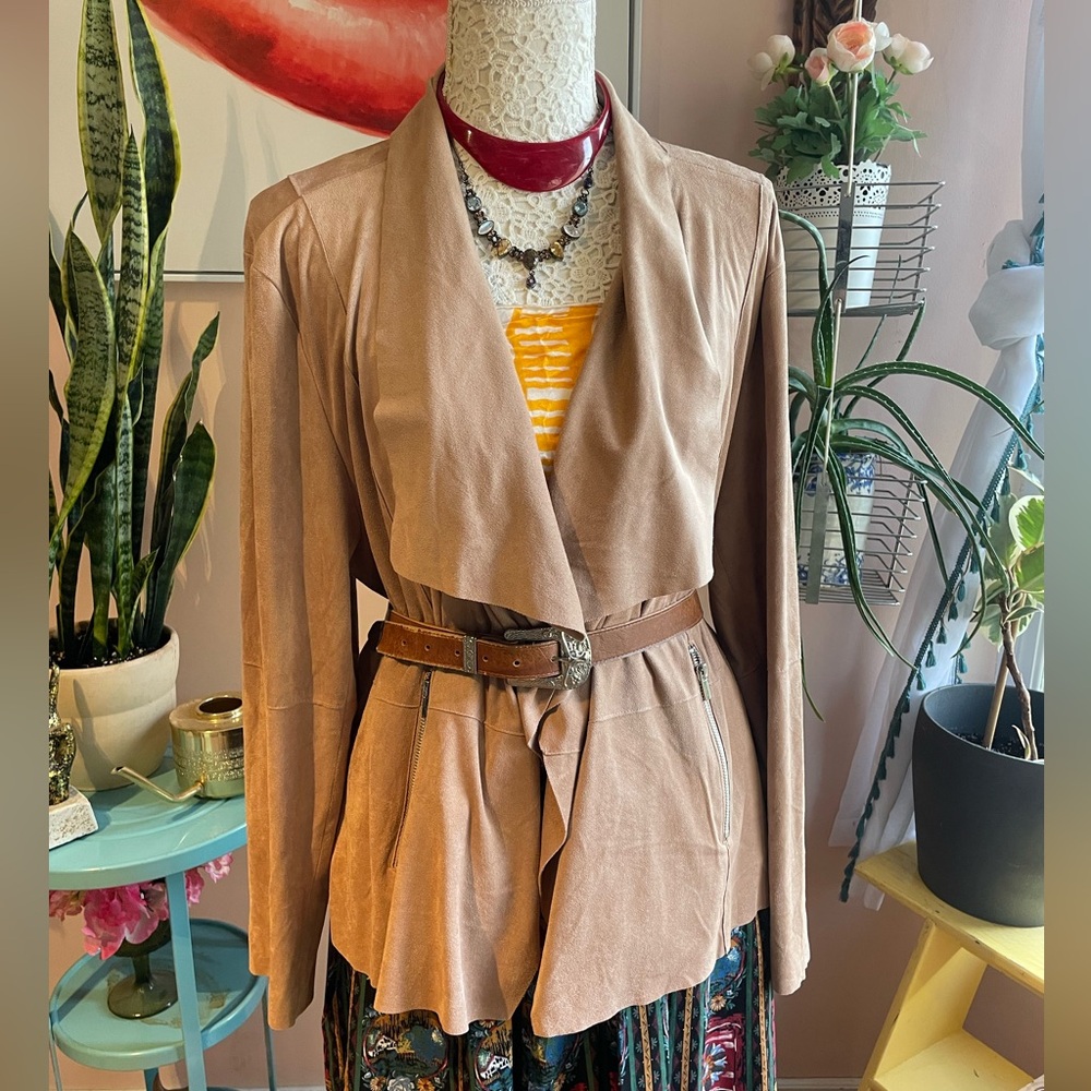 Bagatelle Tan Soft Drapey Waterfall Blazer